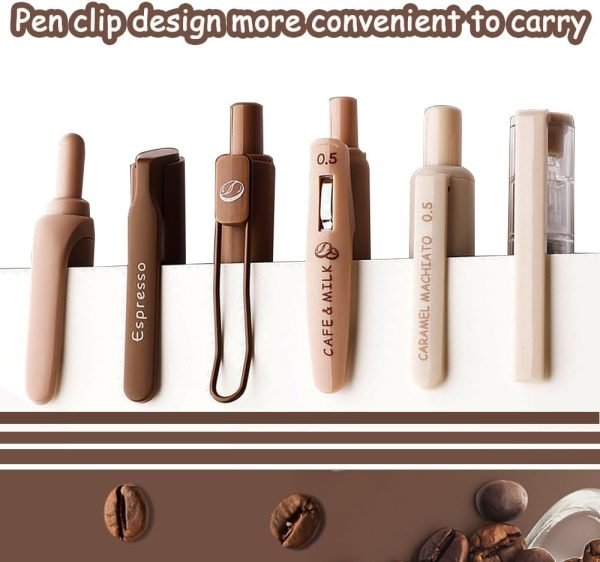 wholesale cute coffee pens 5pcs gel ink pens retractable pens and 1pcs highlighter 0.5mm fine point black ink kawaii smooth writing pens for school office supplies aesthetic supplies pens free samples