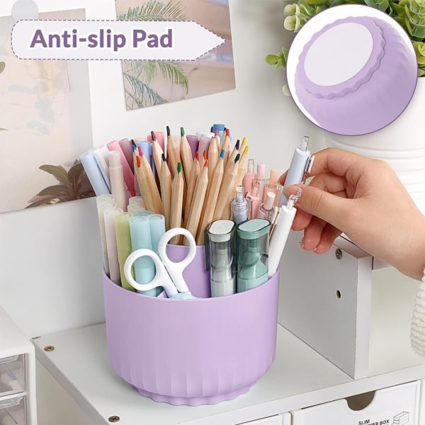 wholesale skydue 360 degree rotating desk organizer, dual-purpose pencil pen holder for desktop, rotating desk pen organizer with 5 slots purple free samples