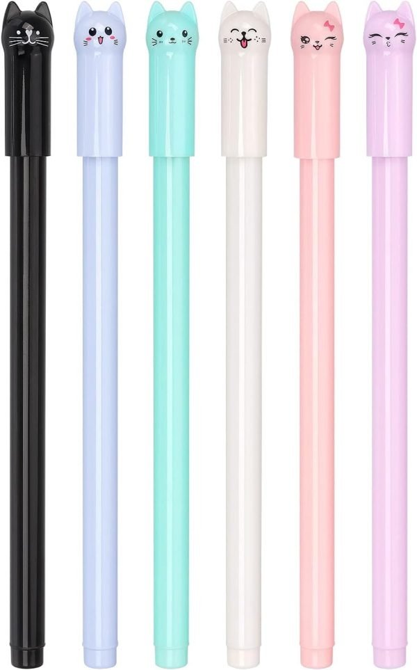 wholesale 6 pack colorful cat pens kawaii gel pens 0.5mm black ink ballpoint pens for school supplies free samples