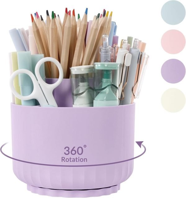 wholesale skydue 360 degree rotating desk organizer, dual-purpose pencil pen holder for desktop, rotating desk pen organizer with 5 slots purple free samples