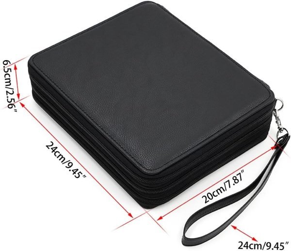 wholesale btsky deluxe pu leather pencil case for colored pencils - 120 slot pencil holder with handle strap handy colored pencil box large(black) free samples