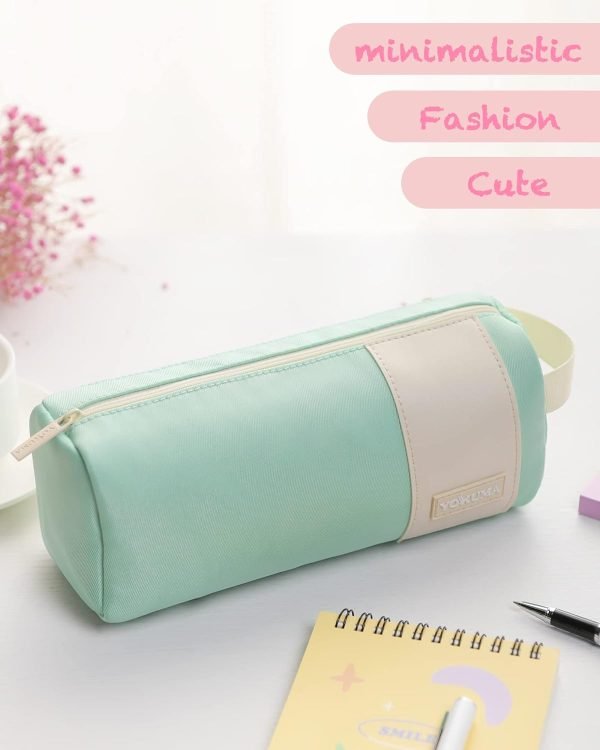 wholesale yokuma pencil case, large capacity aesthetic pencil pouch bag for college adults, office supplies stationery organizer, light green free samples