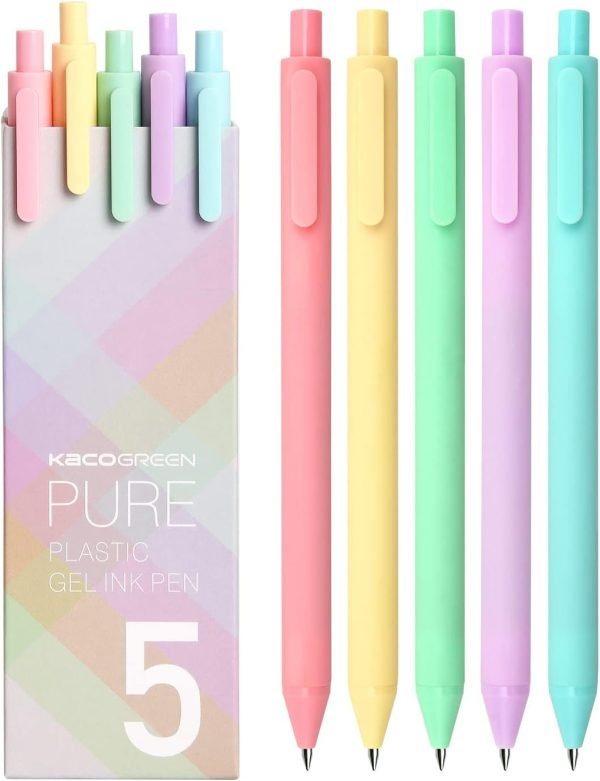 wholesale kaco pack of 5 pieces gel ink pens colored ink cute retractable pens for note taking 0.5mm fine point (macarons) free samples