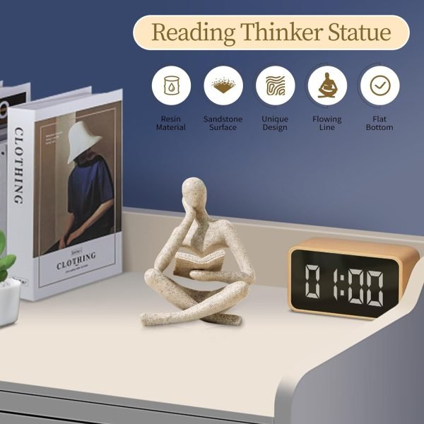 wholesale bookshelf decor thinker statue - abstract art reading thinker sculpture figurine room decor aesthetic, modern home decoration for living room office shelves coffee table desk decor(beige a) free samples