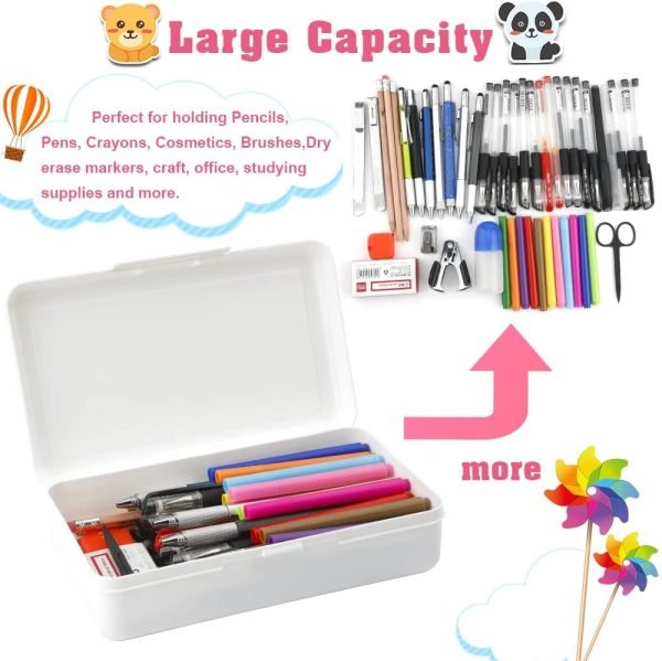 wholesale plastic pencil box, large capacity pencil cases, 1 pack hard pencil case, crayon box with snap-tight lid stackable design, plastic storage box for office supplies, white free samples