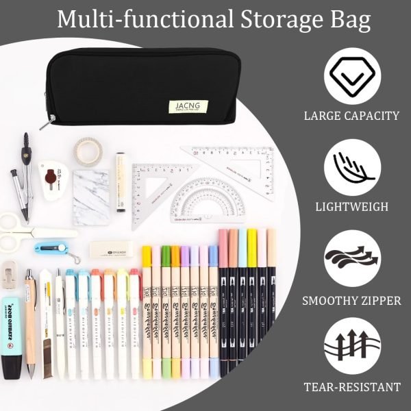 wholesale large pencil case big capacity zippered pencil pouch with 3 compartments portable desk organizer pen holder multi-functional cosmetic makeup pouch for home school office supplies black free samples