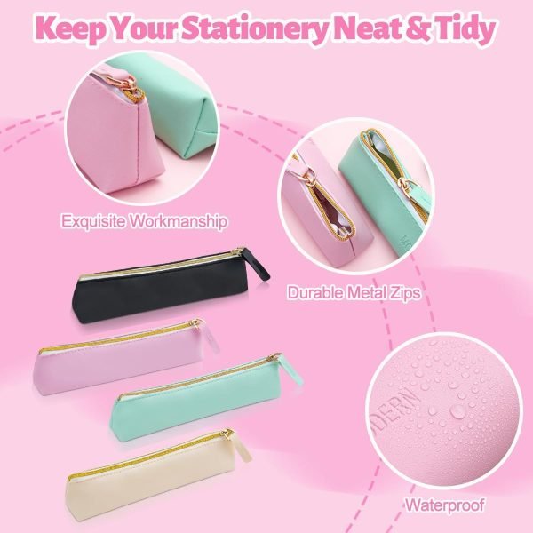 wholesale 5 pack pencil case leather pencil pouch slim stationery zipper cute pen storage bag, portable makeup bag for pencils pen cosmetic markers free samples