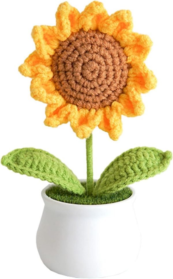 wholesale crochet flowers artificial sunflower for office desk car dashboard decor, funny gifts for women birthday christmas party decorations motivational gifts free samples