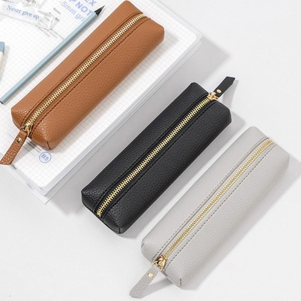 wholesale pu pencil pen case portable stationery bag big capacity pencil pouch cosmetic organizer bag for school office woman man (black) free samples