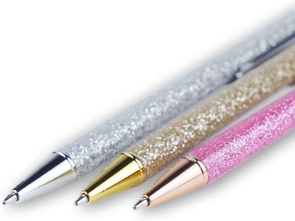 wholesale cute retractable ballpoint pens for women girls, fancy decorative glitter body, medium point black ink, smooth colored gifts, 6 pack free samples