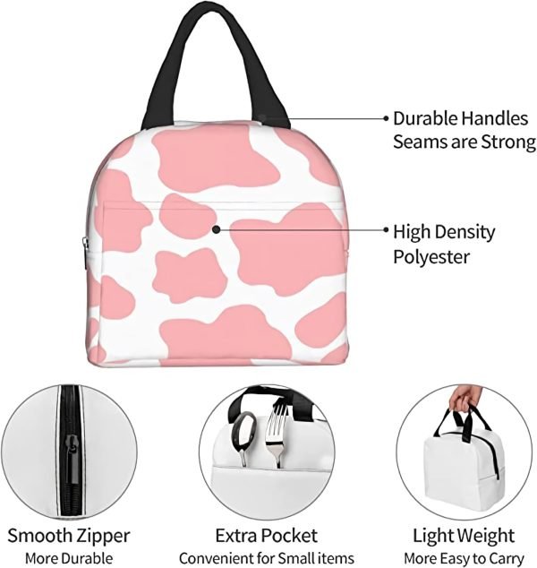 wholesale carati insulated lunch bag reusable lunch box women men, cooler lunch boxes waterproof lunch tote for picnic office work, cute pink strawberry cow print  with your logo & design