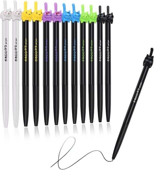 wholesale retractable cat gel pens,fine point 0.5mm black ink,cute kitty fun ball point pens for girls kids school office supplies,12pcs fun pens. free samples