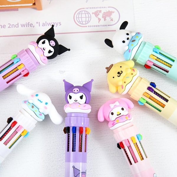 wholesale 6pcs of 0.5mm multicolor ballpoint pens, ten colors in one retractable cartoon cute ballpoint pen, suitable for office back to school supplies students and children gift free samples