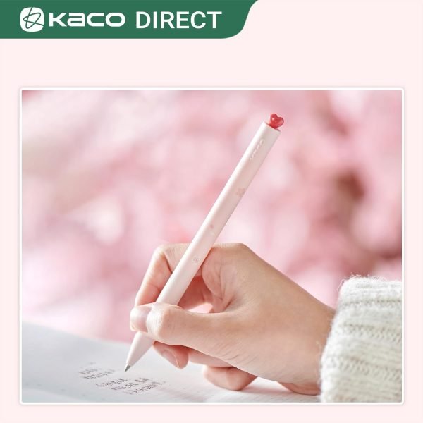 wholesale kaco first gel pens cute stationery, pack of 2 pieces heart pen set with extra 4 black refills (2 pink) free samples