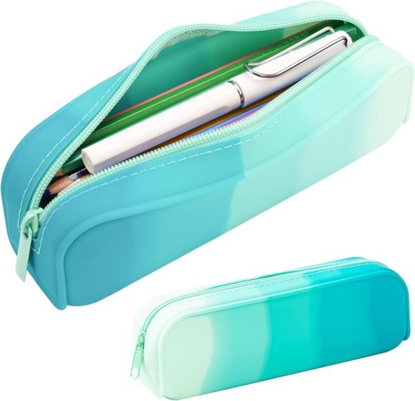 wholesale pencil case,colorful silicone waterproof pencil pouch aesthetic lightweight&portable pen bag stylish small office supplies for adults,women and men(green) free samples