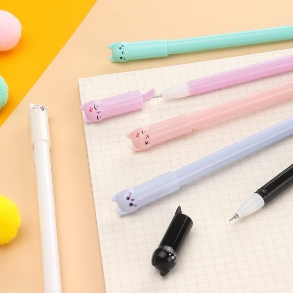 wholesale 6 pack colorful cat pens kawaii gel pens 0.5mm black ink ballpoint pens for school supplies free samples