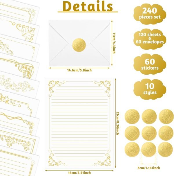 wholesale 240 pieces stationary set, 120 stationery paper with 60 vintage envelopes and stickers 10 different style letter paper kit for letter writing cards love letter free samples