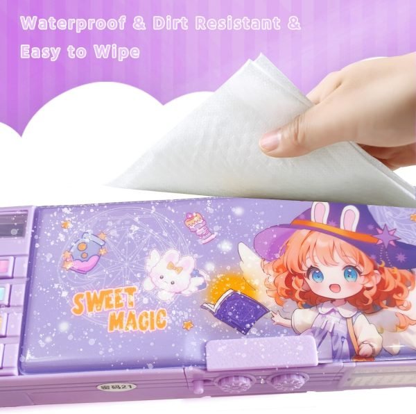 wholesale pop up multifunction pencil case for girls and boys, cute cartoon pen box organizer stationery, sharpener, schedule, whiteboard, school supplies, best gifts for kids (purple) free samples