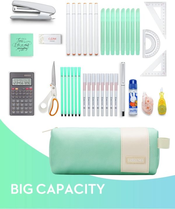 wholesale yokuma pencil case, large capacity aesthetic pencil pouch bag for college adults, office supplies stationery organizer, light green free samples