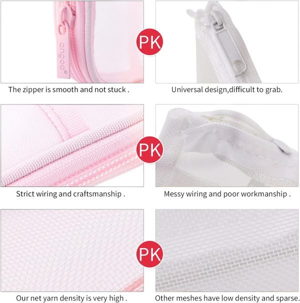 wholesale easthill grid mesh pen pencil case with zipper clear makeup color pouch cosmetics bag multi-purpose travel school teen girls and boys transparent stationary bag office organizer box for adluts(pink) free samples