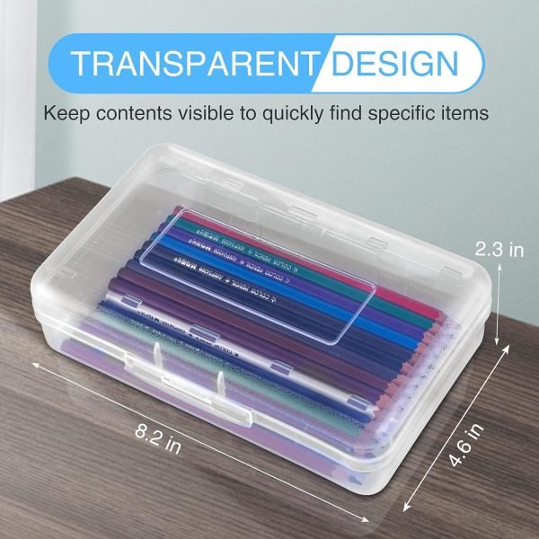 wholesale sooez 3 pack large pencil box case, clear crayon marker box bulk, hard plastic school supplies with snap-tight lid, stackable storage container art craft organizer for bead pens ribbons, clear free samples