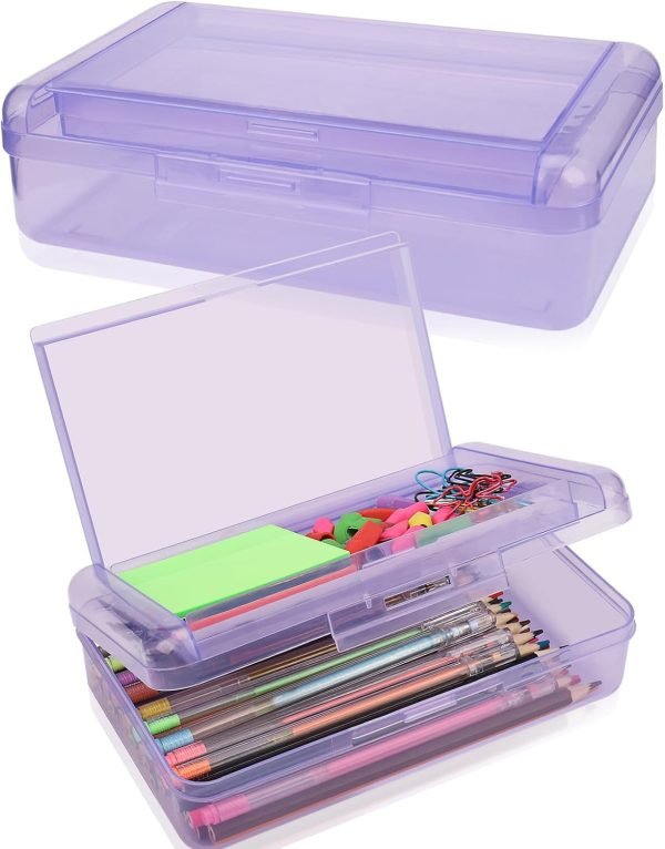 wholesale 1 pcs pencil box,double layer large capacity pencil box,hard pencil case with snap-tight lid, plastic pencil box for office school supplies pen boxes,storage organizer for gel pens erasers pens-purple free samples