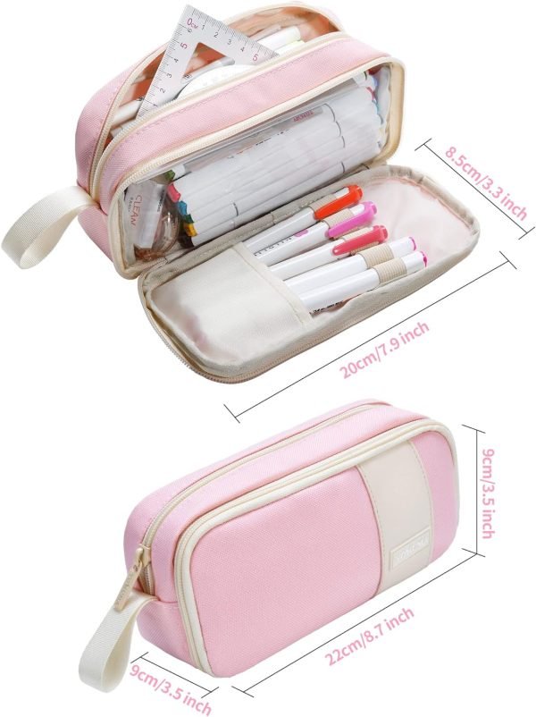 wholesale yokuma pencil case for adults aesthetic pen bag for teen college zipper pouch office supplies stationery organizer small tool bag (pink tw) free samples