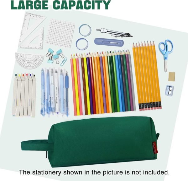 wholesale fmeida large pencil case asthetic - simple pencil pouch organizer portable pencil bag with easy grip handle & loop waterproof office supplies stationery pencil box makeup bag for adults, dark green free samples