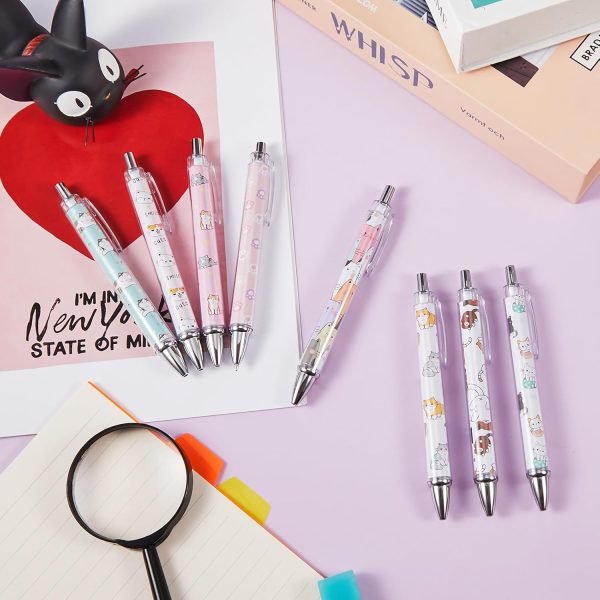 wholesale ireer 8 pcs ballpoint pens for women 1.00 mm cute writing pens black ink fancy pens fine point smooth writing pens for journaling, aesthetic office supplies(cat) free samples