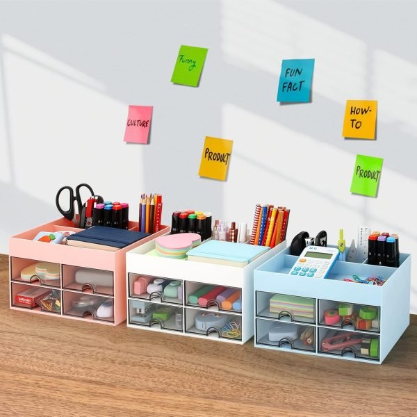 wholesale leture desk organizer office desktop organizer with drawer, desk top accessories stationary organizer desk caddy, pen/pencil/business card/sticky note tray/paperclip holder storage box (white) free samples