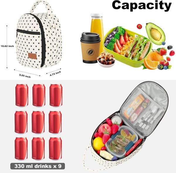 wholesale joymee lunch box insulated lunch bag women men reusable cooler bag adult cute lunch tote bags with front zipper pocket, adjustable shoulder strap for work office picnic travel, beige-heart  with your logo & design