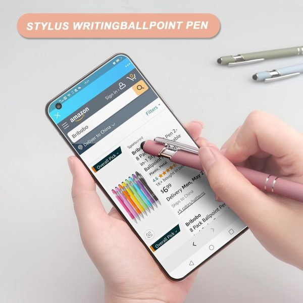 wholesale ballpoint pen 2-in-1 stylus retractable ballpoint pen with stylus tip, metal stylus pen for touch screens, 1.0 mm black ink (pastel color) 6 pack free samples