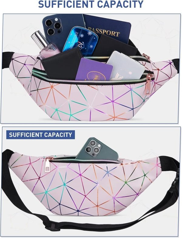 wholesale livacasa holographic fanny packs for women waterproof waist packs shiny with adjustable belt diamond lattice pattern for party festival trip cute pink free samples