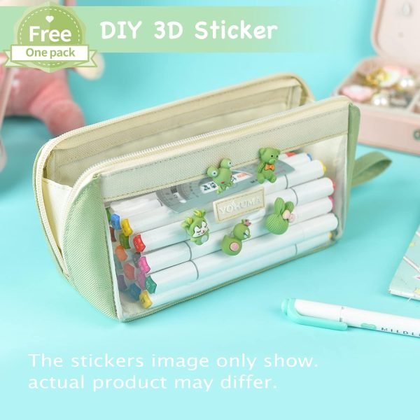 wholesale yokuma clear aesthetic pencil case pouch for girls cute kawaii mark pen case organizer large capacity for kids teen college students adults,small makeup bag,back to school supplies (green) free samples