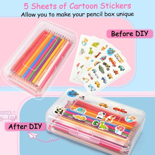 wholesale sooez 1 pack clear pencil box, plastic hard pencil case with stickers, large crayon box with snap-tight lid, stackable storage box art craft marker organizer box for kids boys back to school, clear free samples