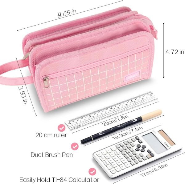 wholesale sooez large pencil case, big capacity pencil pouch pen bag with 3 compartment, portable canvas stationery organizer with zipper, cute aesthetic school supplies for teen girls boy college, purple free samples