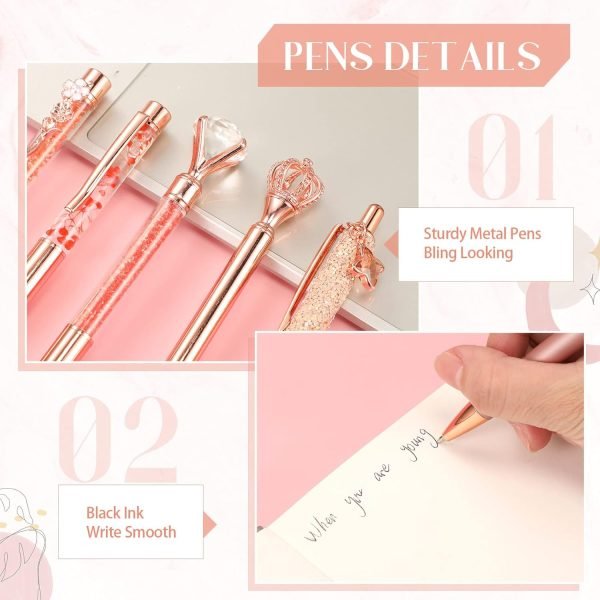 wholesale janmini 9 pcs rose gold ballpoint pens set with metal crystal diamond design for women - fancy pens for journaling, writing, gifts free samples