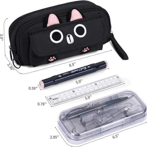 wholesale pencil case, large capacity pencil pouch aesthetic,3d cat pen bags,office stationery organizer,cute pencil box for teens girls boys student (black) free samples