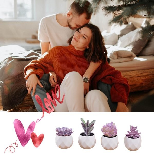 wholesale cadnly fake succulent plant set - artificial succulent plants for women desk - realistic faux succulents in ceramic pots - mini purple succulent decor for bedroom bathroom office shelf decor free samples