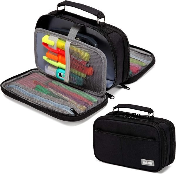 wholesale vaschy pencil case, large pencil pouch with compartments for middle school,work,office pen organizer holder school supply black free samples