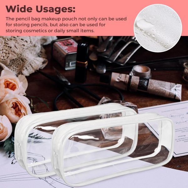 wholesale 5 pack clear pvc zipper pencil pouch, pen pencil case makeup pouch, large capacity pencil bag for office stationery travel storage (white) free samples