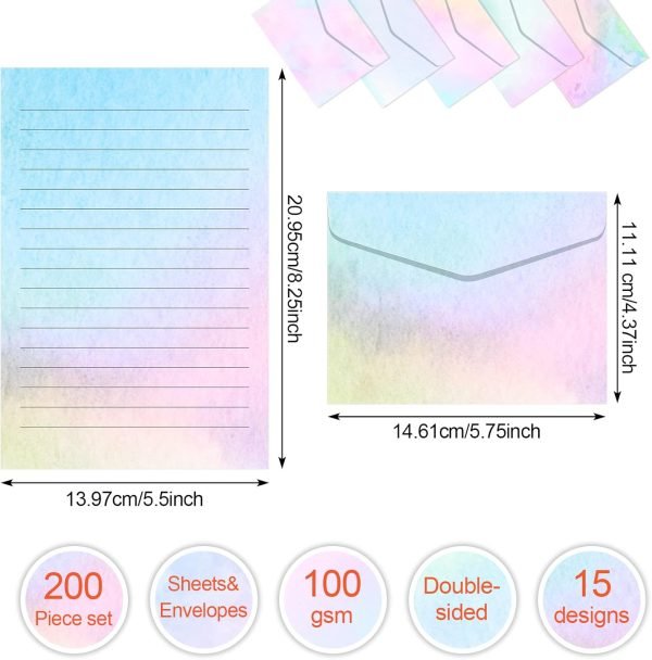 wholesale 200 pieces watercolor stationary paper and envelopes set including 100 lined watercolor sheets and 100 matching envelopes, 5.5 x 8.25 inch double sided printing letter writing paper with envelopes free samples