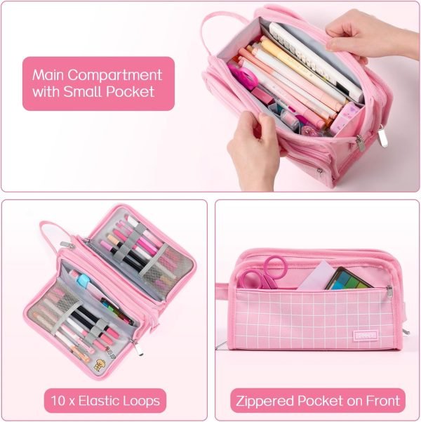 wholesale sooez large pencil case, big capacity pencil pouch pen bag with 3 compartment, portable canvas stationery organizer with zipper, cute aesthetic school supplies for teen girls boy college, purple free samples