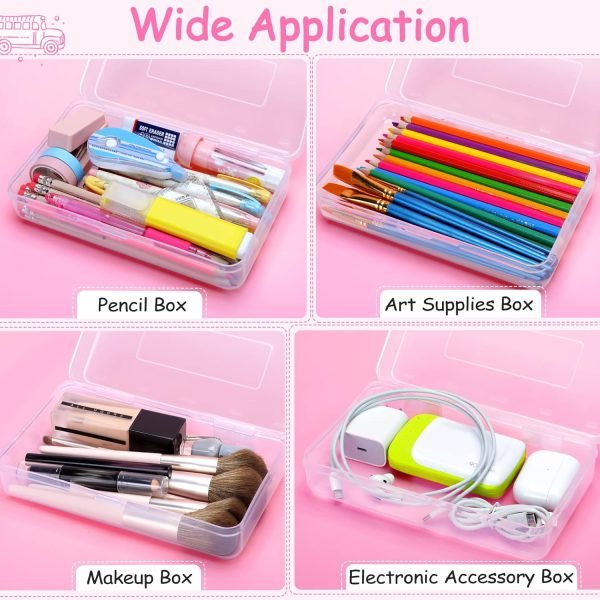 wholesale sooez 1 pack clear pencil box, plastic hard pencil case with stickers, large crayon box with snap-tight lid, stackable storage box art craft marker organizer box for kids boys back to school, clear free samples