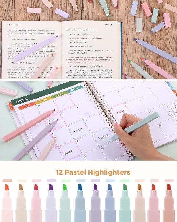 wholesale skydue 44 pcs aesthetic school supplies with cute pencil case, 12 pastel highlighters, 5 quick-dry black gel pens, 6 color gel pens & mechanical pencils for college essentials stationary set pink free samples