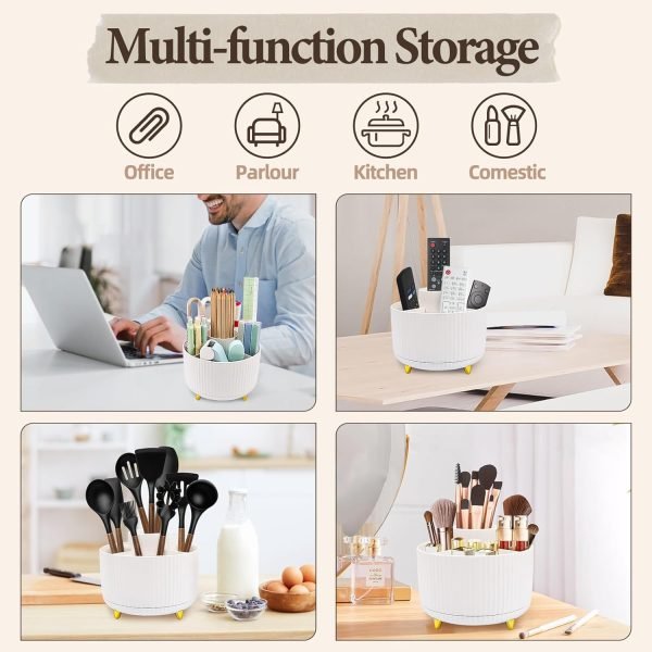 wholesale cerpourt makeup brush organizer,5 slots 360° rotating desk pen holder,makeup brushing holder,cosmetic brushes storage holder,cute pencil cup pot,desk organizer and accessories for vanity (white) free samples