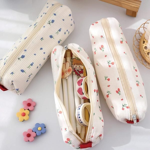 wholesale 2 pcs cute pencil case/ pouch, pencil bag/case holder floral pen holder cosmetic makeup bag for women (2pcs soft flower) free samples