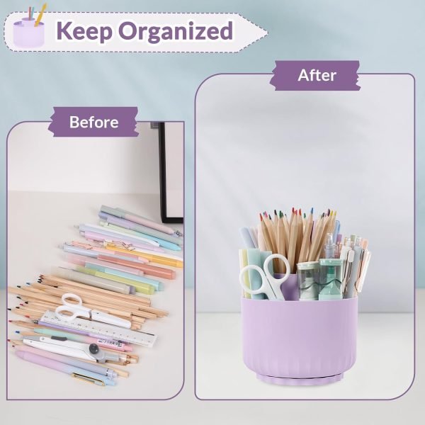 wholesale skydue 360 degree rotating desk organizer, dual-purpose pencil pen holder for desktop, rotating desk pen organizer with 5 slots purple free samples