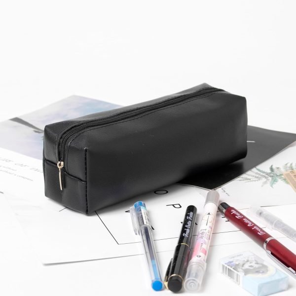 wholesale pencil case cosmetic pouch pu leather zipper pen case for pen and pencils (black) free samples