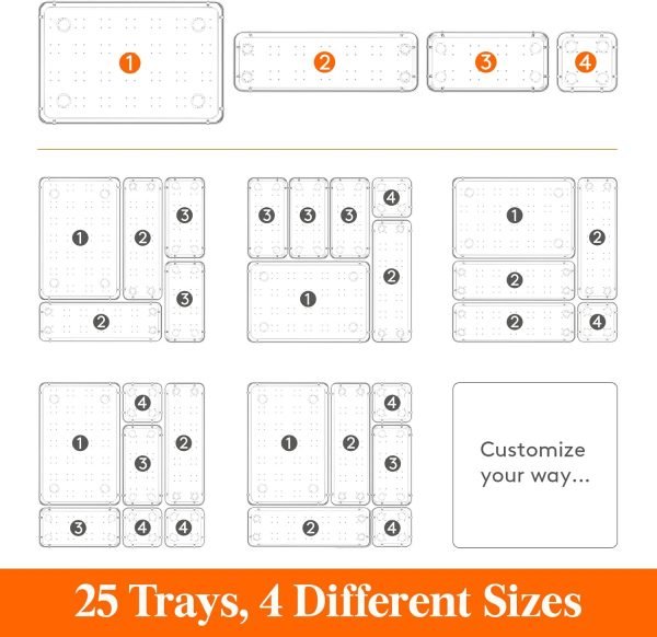 wholesale lifewit drawer organizer 25pcs, 4 sizes clear plastic desk drawer dividers, storage separation bins for make up, kitchen utensils, vanity accessories in office/bathroom/bedroom organization free samples